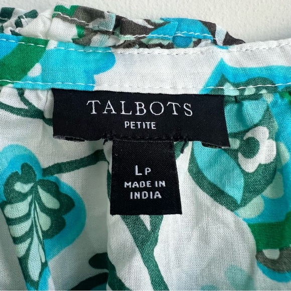 Talbots GRACEFUL FLORAL RUFFLE SQUARE NECK TOP Coastal Blue Green gauze cotton - Picture 8 of 13